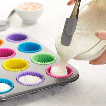 12PCS Silikonski Torto Plesni Krog Oblikovan Muffin Cupcake Peko Plesni Kuhinja, Kuhanje Bakeware Maker DIY Torta Dekoraterstvo Orodja Slike 2