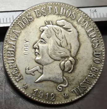 1912 Brazilija 2000 Reis Silver Plated KOVANEC Izvod