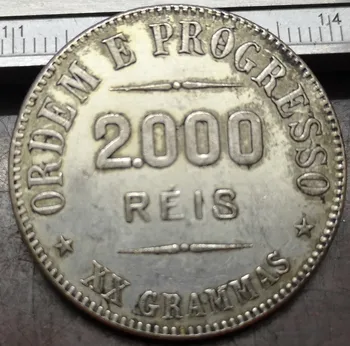 1912 Brazilija 2000 Reis Silver Plated KOVANEC Izvod Slike 2