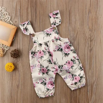 2019 Baby Priložnostne Obleko, 0-2T Novo Poletje Baby Dekleta Cvetlični igralne obleke za Malčke Dekle brez Rokavov Naramnice Hlače Jumpsuit