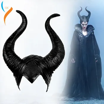 2019 Nov Modni Halloween Cosplay Maleficent Čarovnica Rogovi Klobuk Pokrivala Masko Pokrivala Čelada Stranka Črna Kraljica