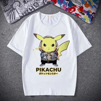 2021 Moških Pokemon T-shirt Poletje Novo Dno Majica Anime Pikachu Cosplay Vrh Kratek Rokav Par Obleko Modne Casual Moški Vrh