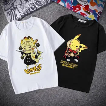 2021 Moških Pokemon T-shirt Poletje Novo Dno Majica Anime Pikachu Cosplay Vrh Kratek Rokav Par Obleko Modne Casual Moški Vrh Slike 2