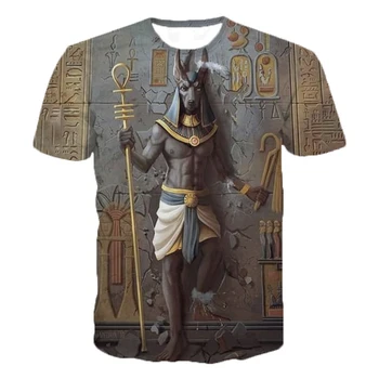 2021 Novi Faraon Anubis moška T-Shirt 3D Tiskanja Skrivnostno Retro Slogu, O-vratu Moške Kratek Rokav Moda Svoboden Majica s kratkimi rokavi Top Tee
