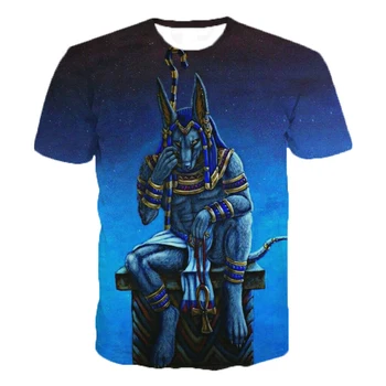 2021 Novi Faraon Anubis moška T-Shirt 3D Tiskanja Skrivnostno Retro Slogu, O-vratu Moške Kratek Rokav Moda Svoboden Majica s kratkimi rokavi Top Tee Slike 2