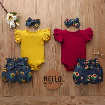 2021 Poletje Novo Novorojenčka Otroci Baby Dekleta Obleke Obleke Romper Bodysuit + Cvet Tiskanja Hlače Modi Otroška Oblačila Ropa Bebe