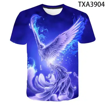 2021NewSummer Kul Moški Ženske Otroci T-shirt 3D Blue Phoenix Ptica Par T-shirt Fantje Dekleta Otrok Vrh Priložnostne T-shirt