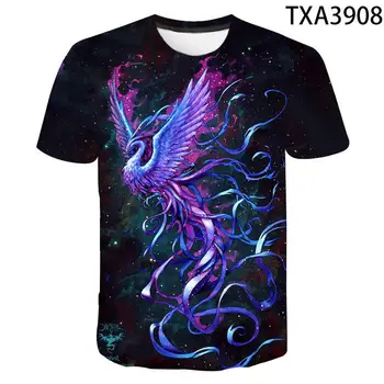 2021NewSummer Kul Moški Ženske Otroci T-shirt 3D Blue Phoenix Ptica Par T-shirt Fantje Dekleta Otrok Vrh Priložnostne T-shirt Slike 2