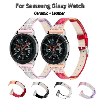 22 mm usnje pasu za Samsung Galaxy Watch Hitro Sprostitev Trak za Ženske Zapestnica Keramični + Usnje Watchband za Orodje S3 Slike 2
