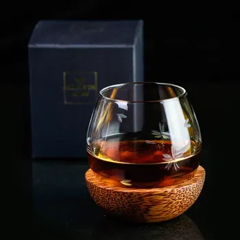 340ml Kratek Steklene Kroglična Whisky Rock Stekla Tekmo Lesene Palete Ustvarjalnih Žganje Snifters Whisky Mešalniku Imetnik Bar Kozarec Vina Slike 2