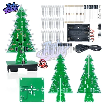 3D Božično Drevo LED DIY Kit Tri-Dimenzionalni Rdeča/Zelena/Rumena LED Bliskavico Vezja Komplet Elektronske Zabave Suite Slike 2