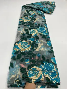 (5yards/pc) Visoke kakovosti, modra, roza Afriške brocade neto čipke najnovejše jacquardske til tkanine, čipke za stranko obleko FZZ1060 Slike 2