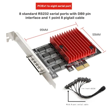 8 Vmesnik PCIE, da DB9 RS232 Serijski Port pci express x8 riser card Serijski port za Krmilnik Kartico Prilagodilnik Pretvornika z Heatsink Kabel Slike 2