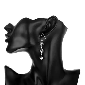 925 Sterling Srebrni Uhani, modni Nakit elegantna Ženska kristalne rešetke spusti dolgi uhani Trendovske Božična Darila