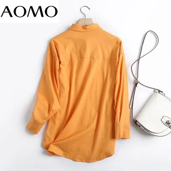AOMO Ženske Oranžna Bombaž Perilo Prevelik Dolgo Majico Bluzo Elegantna Ženska Priložnostne Ohlapno Majico Blusas Femininas 4C113A