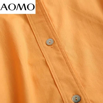 AOMO Ženske Oranžna Bombaž Perilo Prevelik Dolgo Majico Bluzo Elegantna Ženska Priložnostne Ohlapno Majico Blusas Femininas 4C113A Slike 2
