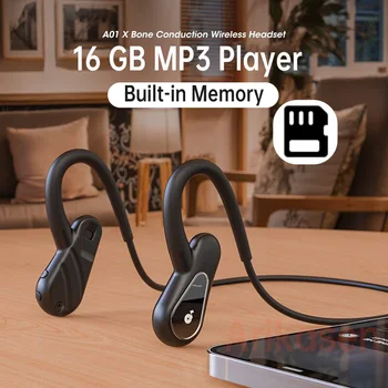 Arikasen 16GB MP3 Predvajalnik, Bluetooth, Združljiva Kostne Prevodnosti Slušalke Odprte Ear Brezžične Slušalke z Mikrofonom za Šport