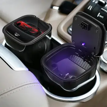 Avto Pepelnik Z LED-Lučka Mini Prenosni Koša S Pokrovom Brezdimni Držalo Za Avto Auto Dodatki Notranjost Slike 2