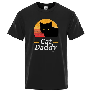 Black Cat Daddy Cool Natisnjeni Človek T Srajce Letnik Udobno T-Majice Prevelik O-Vrat Tee Srajce Dihanje Mehka T-Shirt Moški