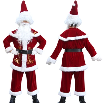 Božični Kostumi Odraslih Moških Stilov, Santa Claus Obleke S Klobuk, Brado Božič Par Obleko Kostume Za Odrasle Slike 2