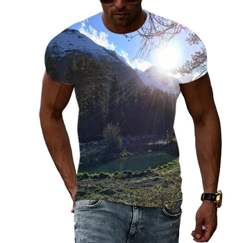Creative 3D Tiskanje Naravne Krajine moška T-shirt Hip-hop Modo Kratkimi Rokavi Moški Vaja Priložnostne Ulične XXS-6XL