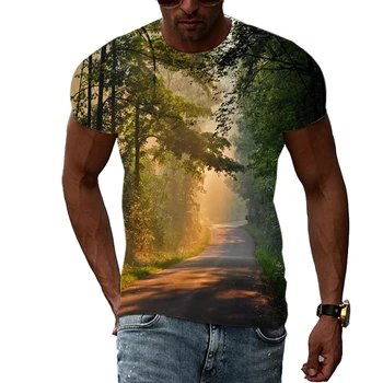 Creative 3D Tiskanje Naravne Krajine moška T-shirt Hip-hop Modo Kratkimi Rokavi Moški Vaja Priložnostne Ulične XXS-6XL Slike 2
