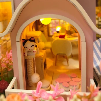 CUTEBEE DIY Lutke Miniaturni Lutka Hiše Komplet Lesena Lutka Hiša Diorama Pohištvo Z Led Luči Igrače za Otroke Darilo Slike 2