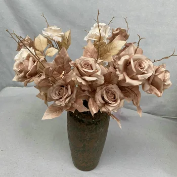 Dia 9 cm 2heads/podružnice rose svile cvet poročno dekoracijo cvet simulacije umetne rože black rose Penine bela
