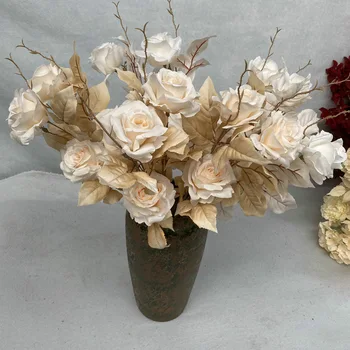 Dia 9 cm 2heads/podružnice rose svile cvet poročno dekoracijo cvet simulacije umetne rože black rose Penine bela Slike 2