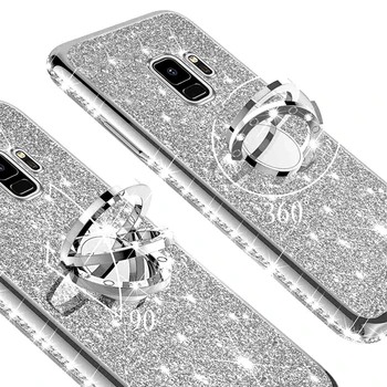 Diamantni Prstan Primeru Telefon Za Samsung Galaxy M51 A22 A51 5 G A7 2018 A70 A50 S20 Lite S21 FE Ultra Plus Bleščice Mehki Silikonski Pokrov Slike 2