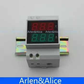 Din rail Dvojno LED prikaz Napetosti in toka meter Din-rail voltmeter ampermeter območju AC 80-300V 0.1-99.9 A
