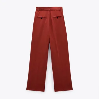 DiYiG ŽENSKA 2021 zgodaj jeseni nove ženske visoko pasu priložnostne perilo mešana tkanina rdeče dolge ravne hlače ZA Slike 2