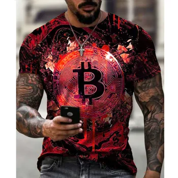 Eksplozivne moška Kratka Sleeved Športne Majice O Krog Vratu, Ohlapno Majico 3D Bitcoin Tiskanje Dihanje Športna Fitnes Oblačila
