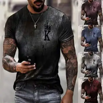 Evropski in Ameriški modni moške poletne ohlapno okoli vratu poker K gradient tiskanje kratek sleeved majica s kratkimi rokavi top 2021
