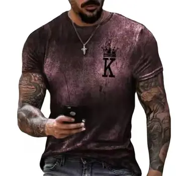 Evropski in Ameriški modni moške poletne ohlapno okoli vratu poker K gradient tiskanje kratek sleeved majica s kratkimi rokavi top 2021 Slike 2