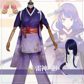 Genshin Vpliv Raiden Shogun Cosplay Kostum Baal Raiden Shogun Cosplay Kostum Anime Obleko Fancy Kimono Obleko za noč Čarovnic Slike 2