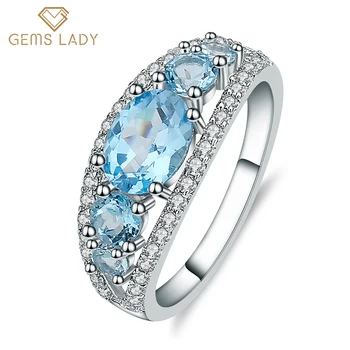 GICA GEMA 2.55 Ct Naravne Švicarske Modri Topaz Poročni prstan Obroči Pravi 925 Sterling Srebro Gemstone Posla Ženski Nakit