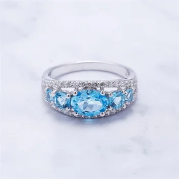 GICA GEMA 2.55 Ct Naravne Švicarske Modri Topaz Poročni prstan Obroči Pravi 925 Sterling Srebro Gemstone Posla Ženski Nakit Slike 2