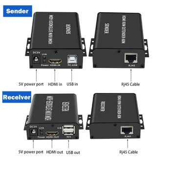 HDMI KVM extender Preko Cat5/6 do 60M HDMI USB Podaljšek Nad RJ45 USB KVM Extender Podporo USB Miška Tipkovnica za Loptop HDTV Slike 2