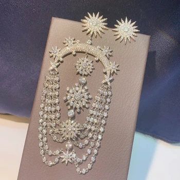 HIBRIDE Luksuzni Design Polno AAA Kubičnih Cirkonij Utrla Poročne Visijo Uhani za Ženske Dekle Stranka Darilo Bijoux E-572