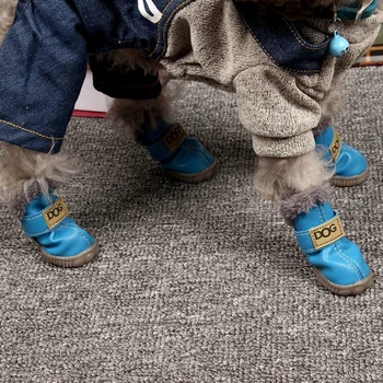 Hišni Pes Čevlji Zimski Super Toplo Pes Čevlji Bombaž 4pcs/set Anti Slip Čevlji Za Majhne Pse Pet Izdelek Chihuahua Nepremočljiva Obutev Slike 2