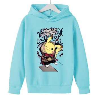 Jeseni fantje In dekleta Otrok Priložnostne Hoodie Pokemon - Majica Anime Risanke otroški Pulover Plašč 4-14 leta starosti hoodies Slike 2