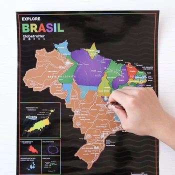 JOYLOVE Enem Kosu 41x29cm Nič Zemljevid Brazilija Zlata /Srebrna Folija za Prekrivanje Mapa de raspar ne Brasil Potovanja Zemljevidu Plakat