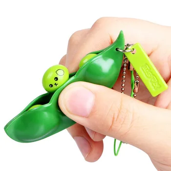 Kawaii privoščite kavico ali koktejl Grah V Pod obeskov Edamame Keychain Srčkan Mochi Bean Fidget Igrača Key Ring Slike 2