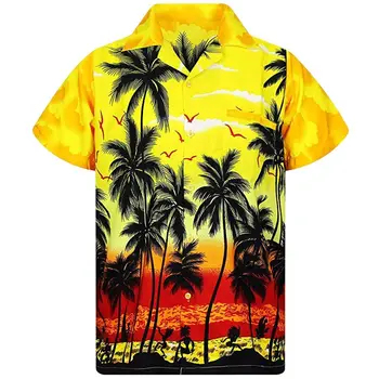 Kokosovo Drevo, Natisnjeni Moški Majica Kratek Rokav Hawaiian Slog Priložnostne Svoboden Gumb Majica Summe Moda Na Plaži Dihanje Majica Vrhovi Slike 2