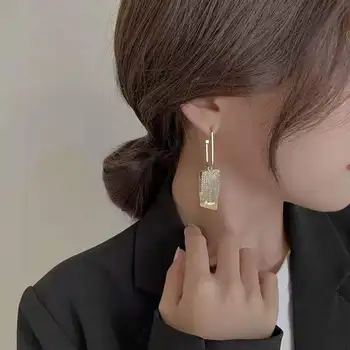 Korejski Luksuzni Spusti Visijo Uhani za Ženske Dekle Stranka Nakit Darilo Letnik Zlato Moda Kristalno Nosorogovo Geometrijske Izjavo Slike 2