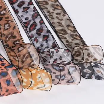 Leopard Natisniti Organza Trak Til Čipke Saten Darilo, Zavijanje Trak Šifon Ročno Materiala DIY Lase Lok Risanka Japonski Vzorec