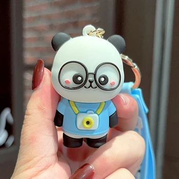 Lepe Risanke Fotoaparat Panda Keychain Luštna 3D Lutka Obesek obeske Akril silikagel Nakit za Ženske Vrečko Čar Dodatki