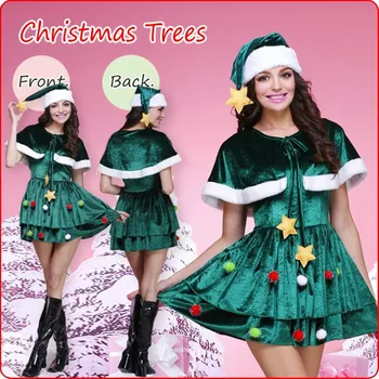 Litchi je Božični Gress Božiček Kostum za Odrasle Ženske Zeleni Škrat Kostum Božično Drevo Cosplay