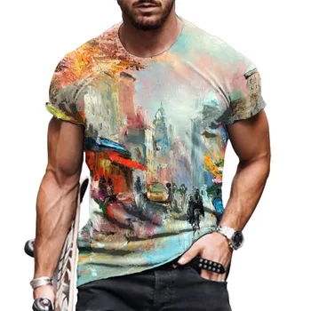 Mans T-Shirt 2021 Poletje Prevelik Novi Retro Slogu Kratkimi Rokavi Moški 3D Digitalni Tisk O Vratu T-Shirt moška Moda Vrhovi